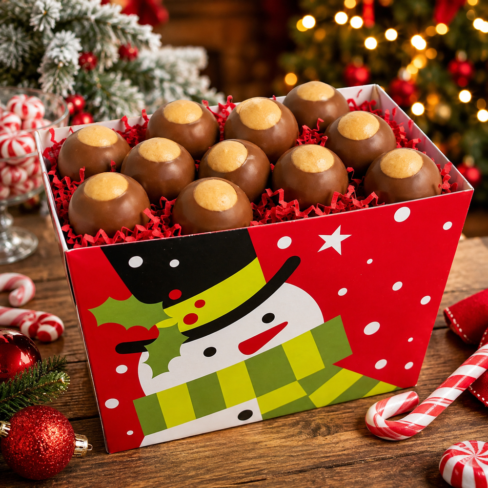 Christmas Box full of Chocolate Peanut Butter Buckeyes Box of 12