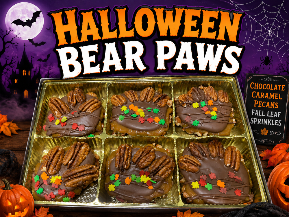 Halloween Hand-Decorated Chocolate and Caramel Bear Paws — Box of 8