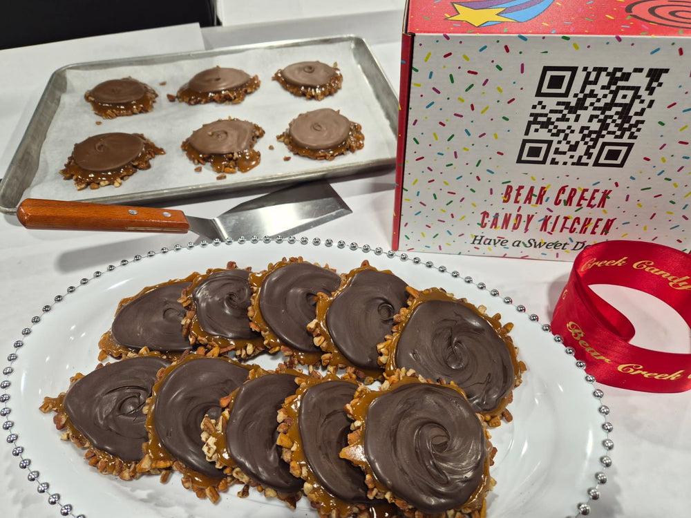 Dark chocolate Bear Paws arranged to show the candy received