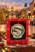 Rainbow Trout Mayberry ornament in its red gift box against a festive Mayberry-themed backdrop