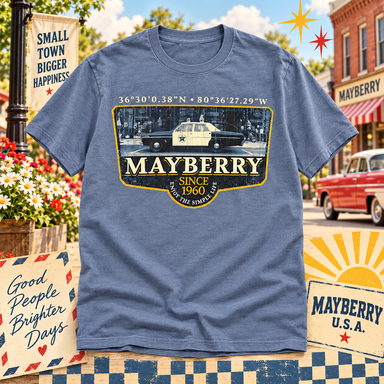 Heather blue Mayberry Since 1960 coordinates squad car T-shirt